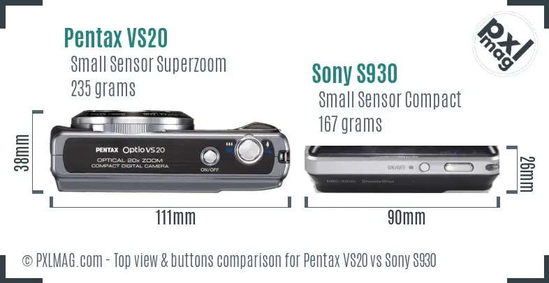 Pentax VS20 vs Sony S930 top view buttons comparison