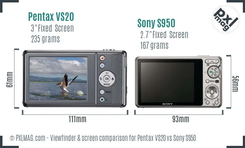 Pentax VS20 vs Sony S950 Screen and Viewfinder comparison