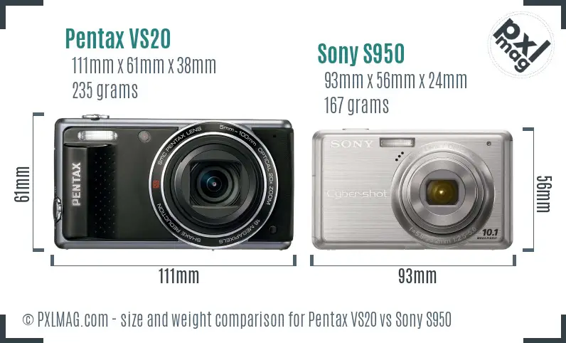 Pentax VS20 vs Sony S950 size comparison