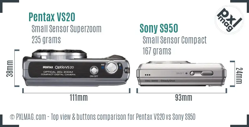 Pentax VS20 vs Sony S950 top view buttons comparison