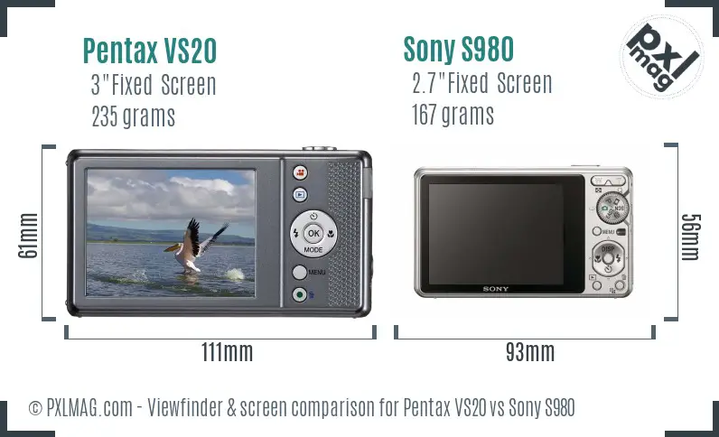 Pentax VS20 vs Sony S980 Screen and Viewfinder comparison Pentax VS20 vs Sony S980 Screen and Viewfinder comparison