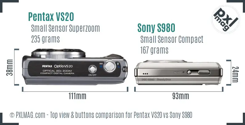 Pentax VS20 vs Sony S980 top view buttons comparison Pentax VS20 vs Sony S980 top view buttons comparison