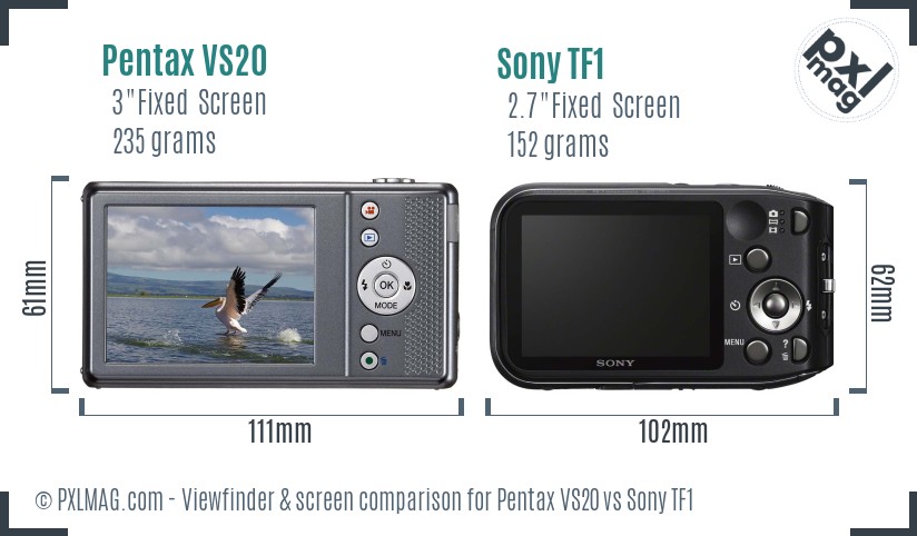 Pentax VS20 vs Sony TF1 Screen and Viewfinder comparison