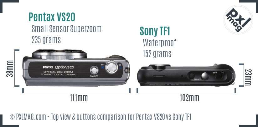 Pentax VS20 vs Sony TF1 top view buttons comparison