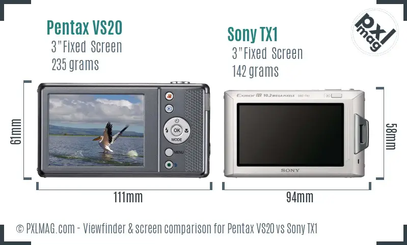 Pentax VS20 vs Sony TX1 Screen and Viewfinder comparison