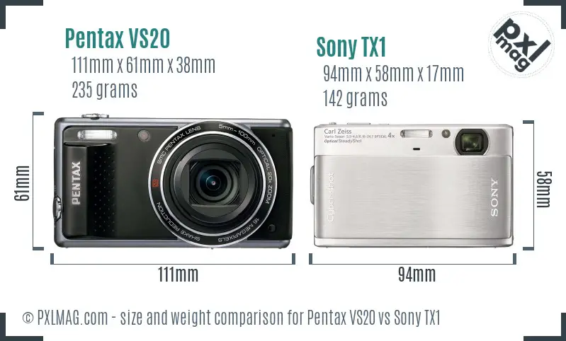 Pentax VS20 vs Sony TX1 size comparison