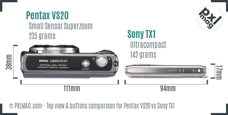 Pentax VS20 vs Sony TX1 top view buttons comparison