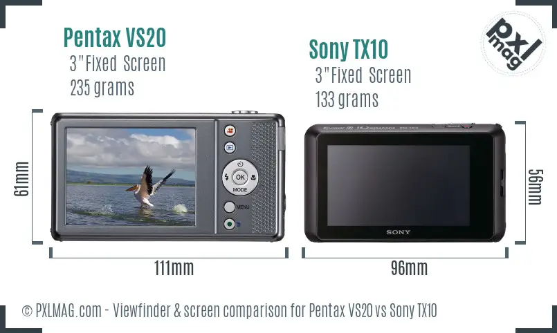 Pentax VS20 vs Sony TX10 Screen and Viewfinder comparison Pentax VS20 vs Sony TX10 Screen and Viewfinder comparison