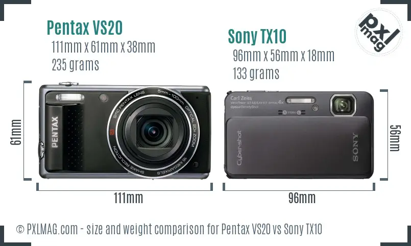 Pentax VS20 vs Sony TX10 size comparison Pentax VS20 vs Sony TX10 size comparison