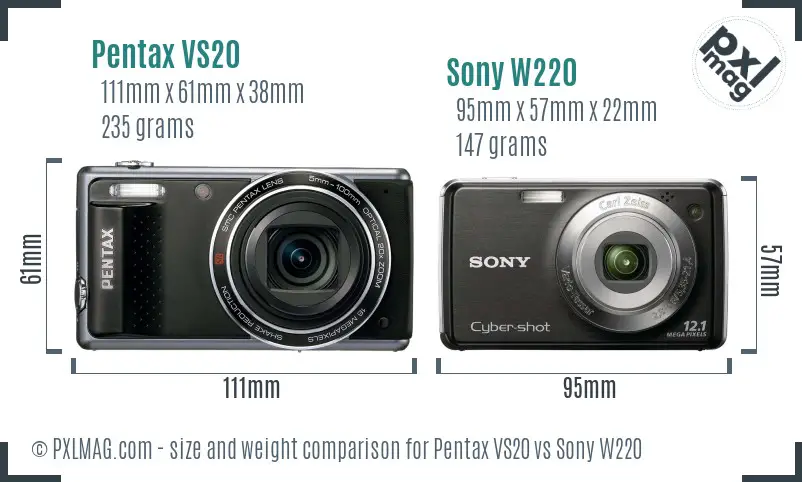 Pentax VS20 vs Sony W220 size comparison