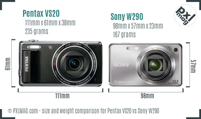 Pentax VS20 vs Sony W290 size comparison