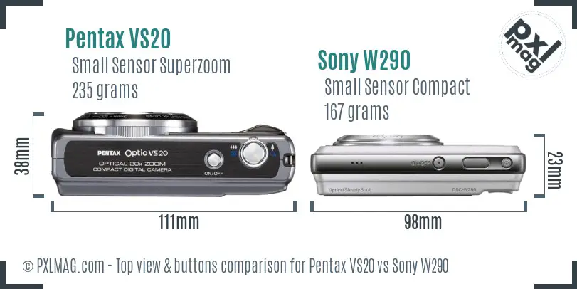 Pentax VS20 vs Sony W290 top view buttons comparison