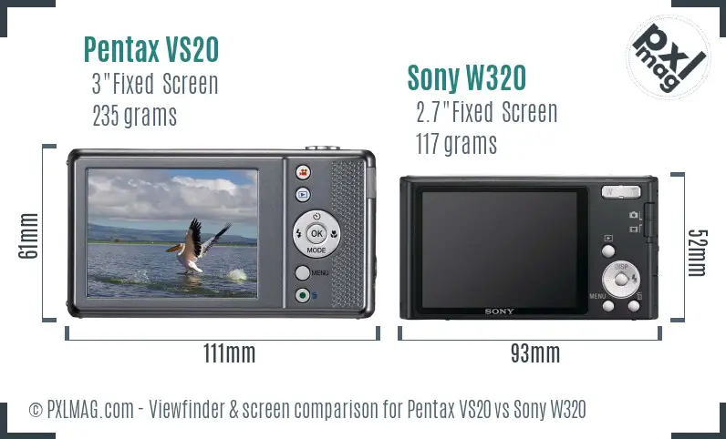 Pentax VS20 vs Sony W320 Screen and Viewfinder comparison