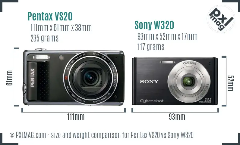 Pentax VS20 vs Sony W320 size comparison