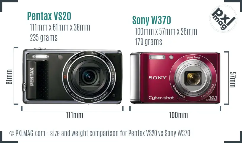 Pentax VS20 vs Sony W370 size comparison