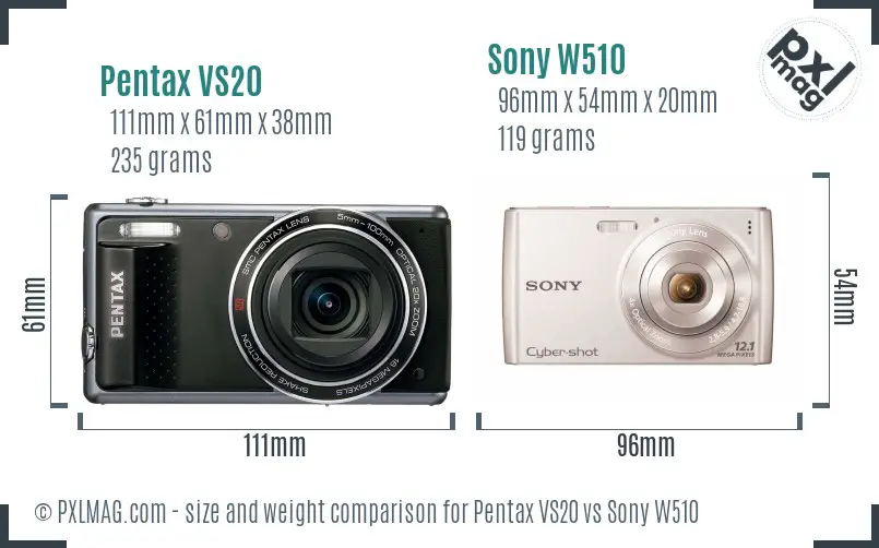 Pentax VS20 vs Sony W510 size comparison Pentax VS20 vs Sony W510 size comparison