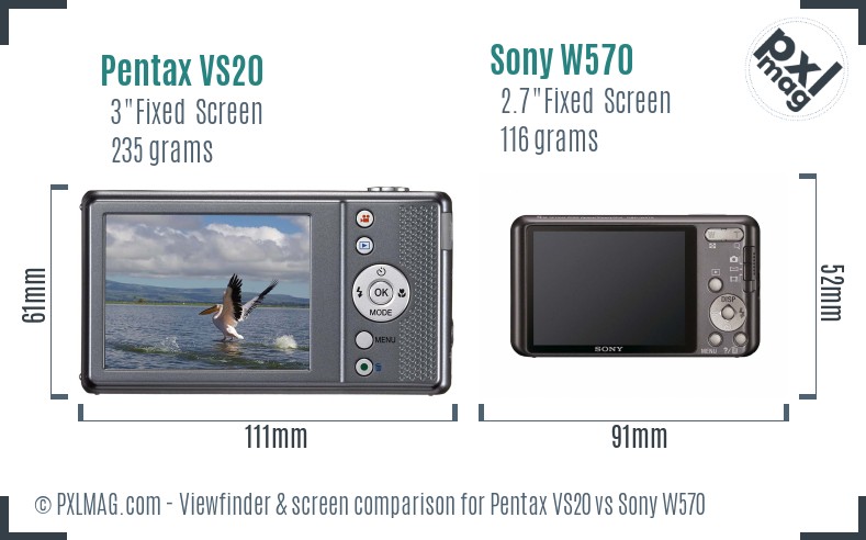 Pentax VS20 vs Sony W570 Screen and Viewfinder comparison