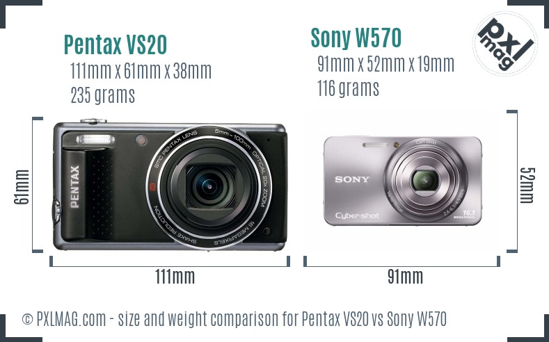 Pentax VS20 vs Sony W570 size comparison