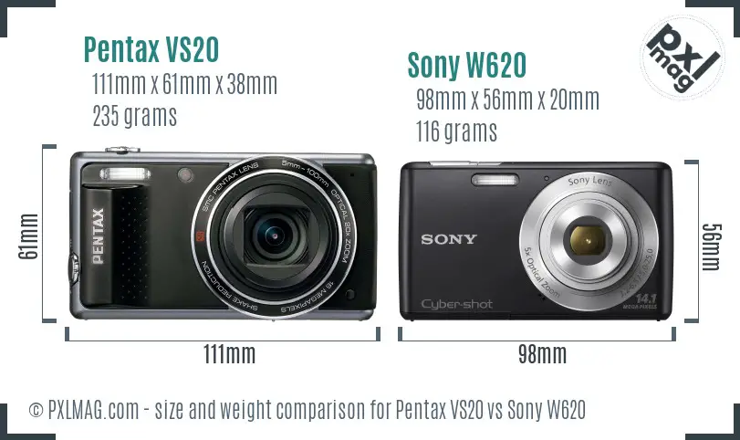 Pentax VS20 vs Sony W620 size comparison