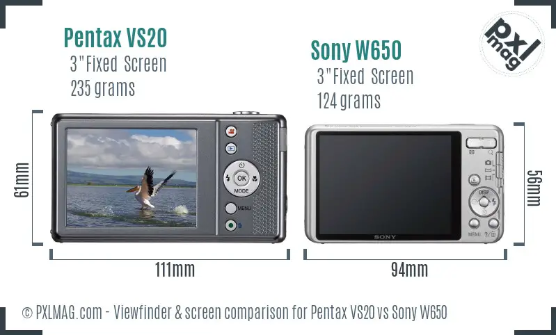 Pentax VS20 vs Sony W650 Screen and Viewfinder comparison Pentax VS20 vs Sony W650 Screen and Viewfinder comparison