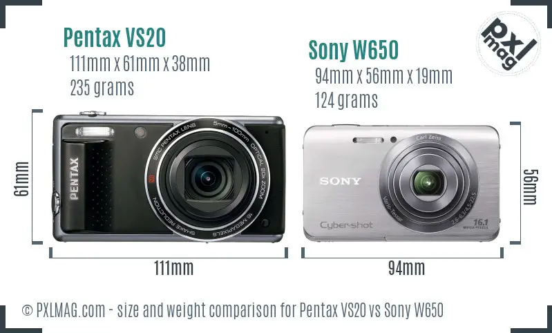Pentax VS20 vs Sony W650 size comparison Pentax VS20 vs Sony W650 size comparison