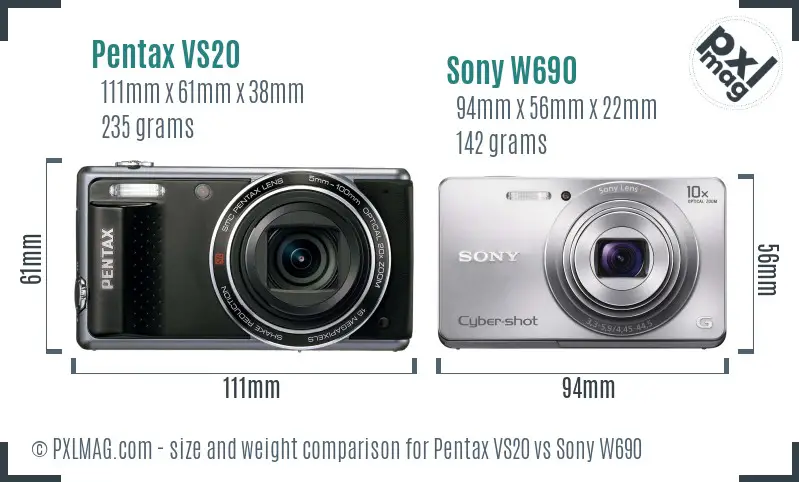 Pentax VS20 vs Sony W690 size comparison