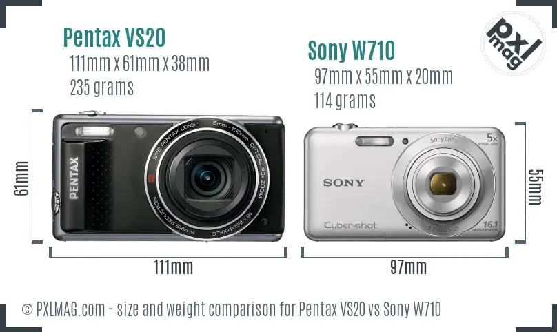 Pentax VS20 vs Sony W710 size comparison