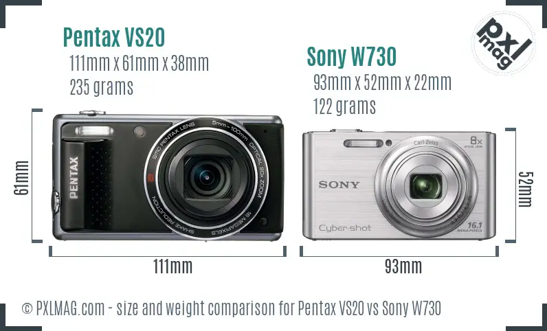 Pentax VS20 vs Sony W730 size comparison