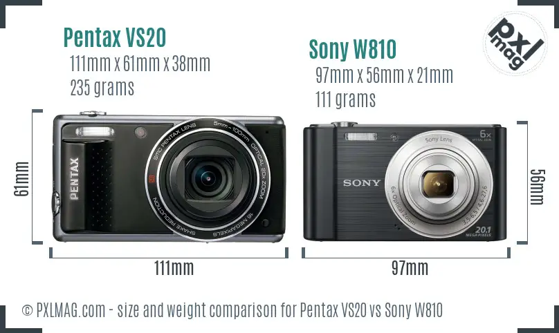 Pentax VS20 vs Sony W810 size comparison