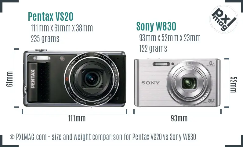 Pentax VS20 vs Sony W830 size comparison