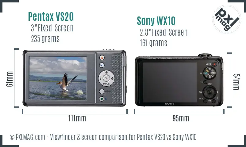 Pentax VS20 vs Sony WX10 Screen and Viewfinder comparison