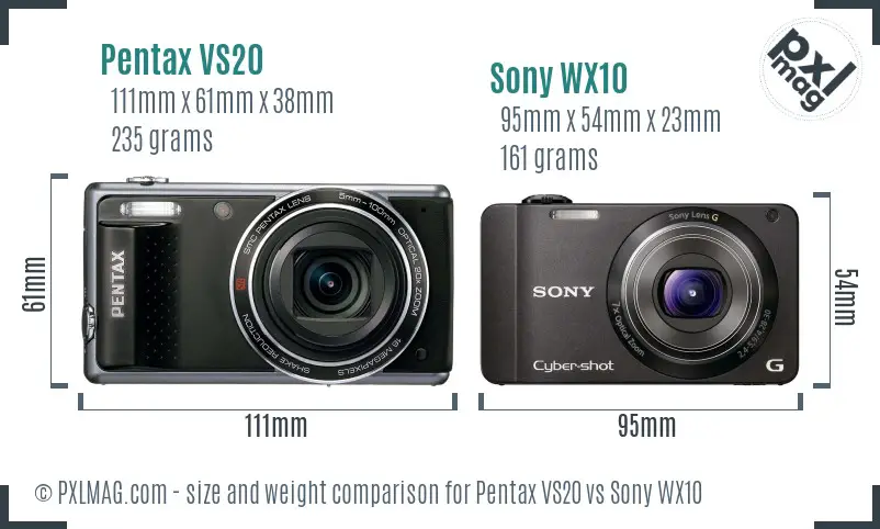 Pentax VS20 vs Sony WX10 size comparison