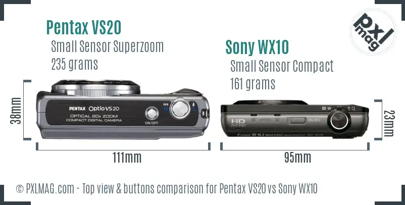 Pentax VS20 vs Sony WX10 top view buttons comparison