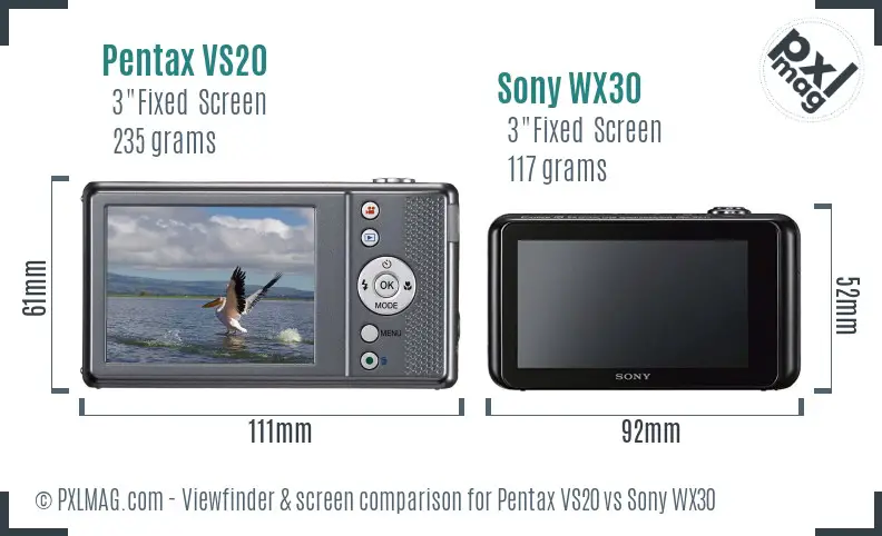 Pentax VS20 vs Sony WX30 Screen and Viewfinder comparison