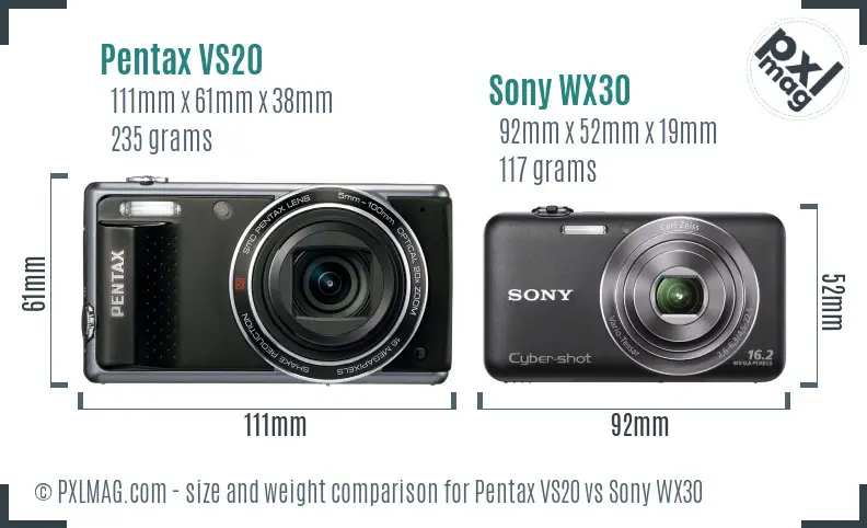 Pentax VS20 vs Sony WX30 size comparison