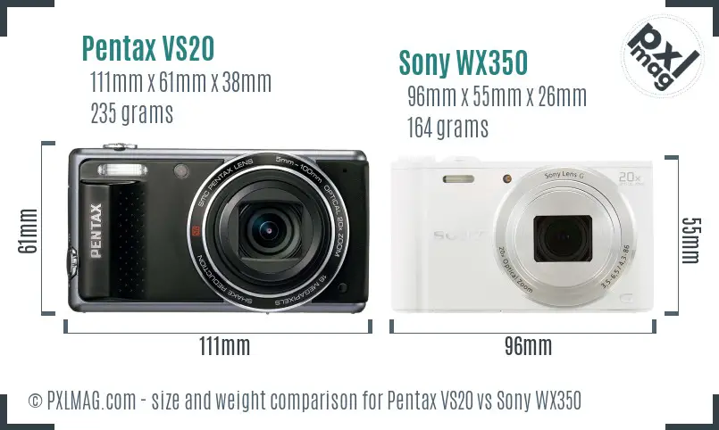 Pentax VS20 vs Sony WX350 size comparison