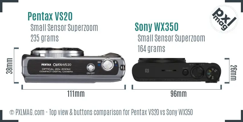 Pentax VS20 vs Sony WX350 top view buttons comparison