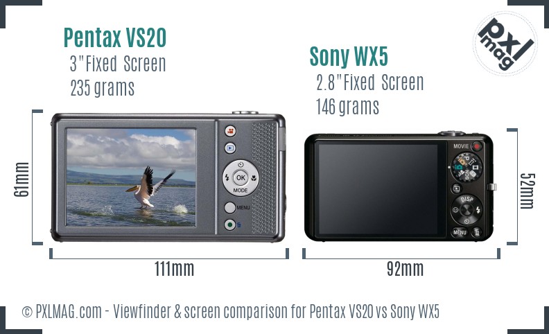 Pentax VS20 vs Sony WX5 Screen and Viewfinder comparison