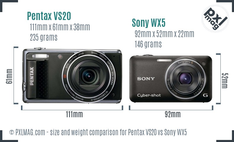 Pentax VS20 vs Sony WX5 size comparison Pentax VS20 vs Sony WX5 size comparison