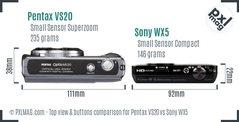 Pentax VS20 vs Sony WX5 top view buttons comparison