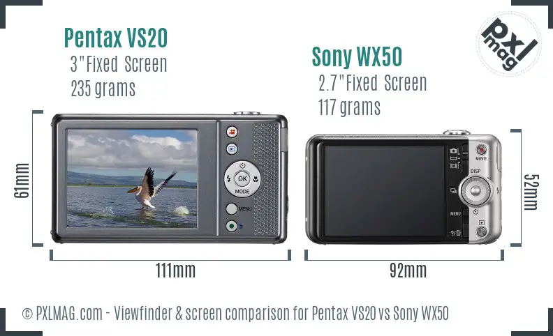 Pentax VS20 vs Sony WX50 Screen and Viewfinder comparison