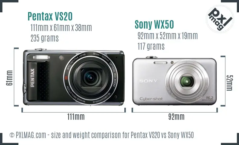 Pentax VS20 vs Sony WX50 size comparison