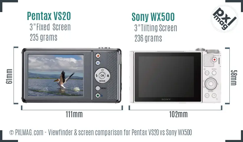 Pentax VS20 vs Sony WX500 Screen and Viewfinder comparison Pentax VS20 vs Sony WX500 Screen and Viewfinder comparison