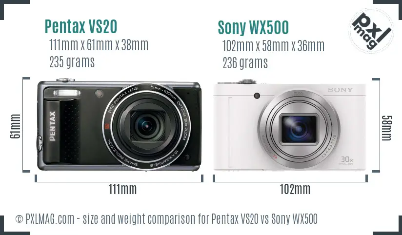 Pentax VS20 vs Sony WX500 size comparison Pentax VS20 vs Sony WX500 size comparison