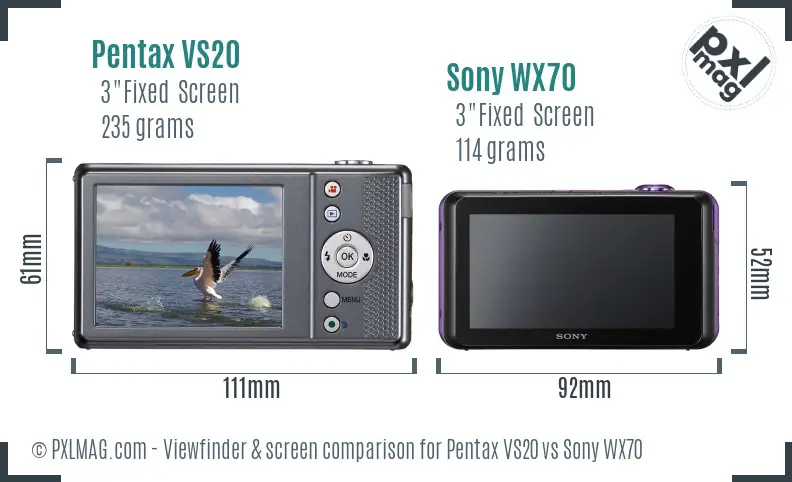 Pentax VS20 vs Sony WX70 Screen and Viewfinder comparison Pentax VS20 vs Sony WX70 Screen and Viewfinder comparison