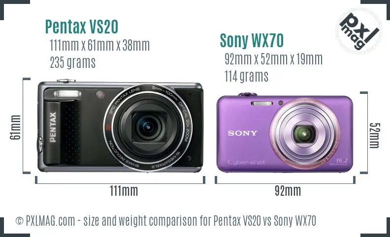 Pentax VS20 vs Sony WX70 size comparison Pentax VS20 vs Sony WX70 size comparison