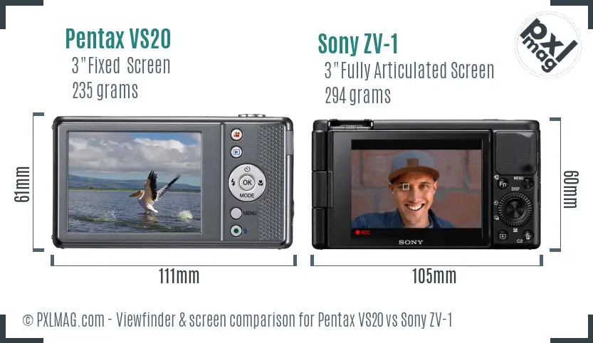 Pentax VS20 vs Sony ZV-1 Screen and Viewfinder comparison