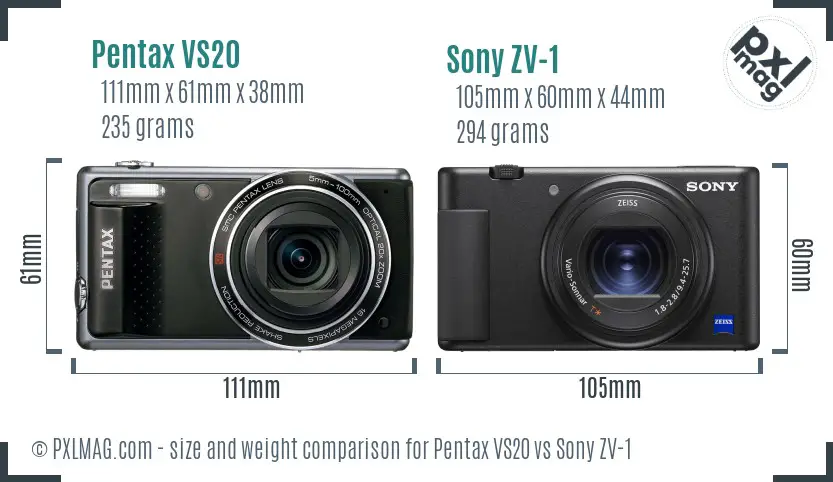 Pentax VS20 vs Sony ZV-1 size comparison