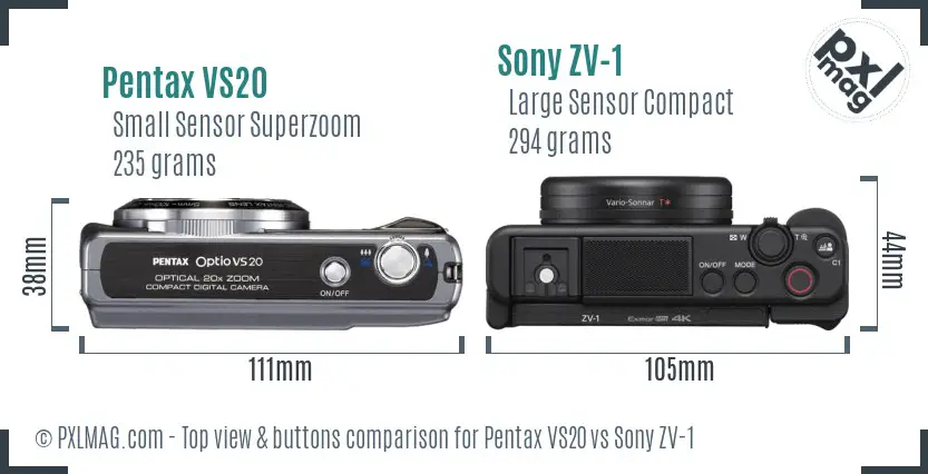 Pentax VS20 vs Sony ZV-1 top view buttons comparison