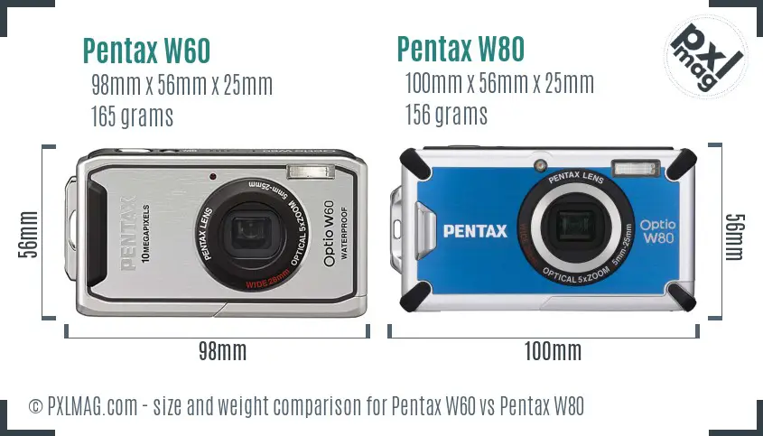 Pentax W60 vs Pentax W80 size comparison